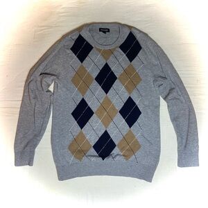 Banana Republic Gray and Tan Argyle Crewneck Sweater